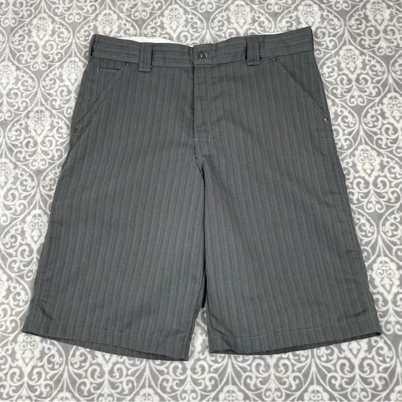 dickies work shorts regular fit gray stripe twill high waist workwear mens 38x10 - Picture 1 of 7